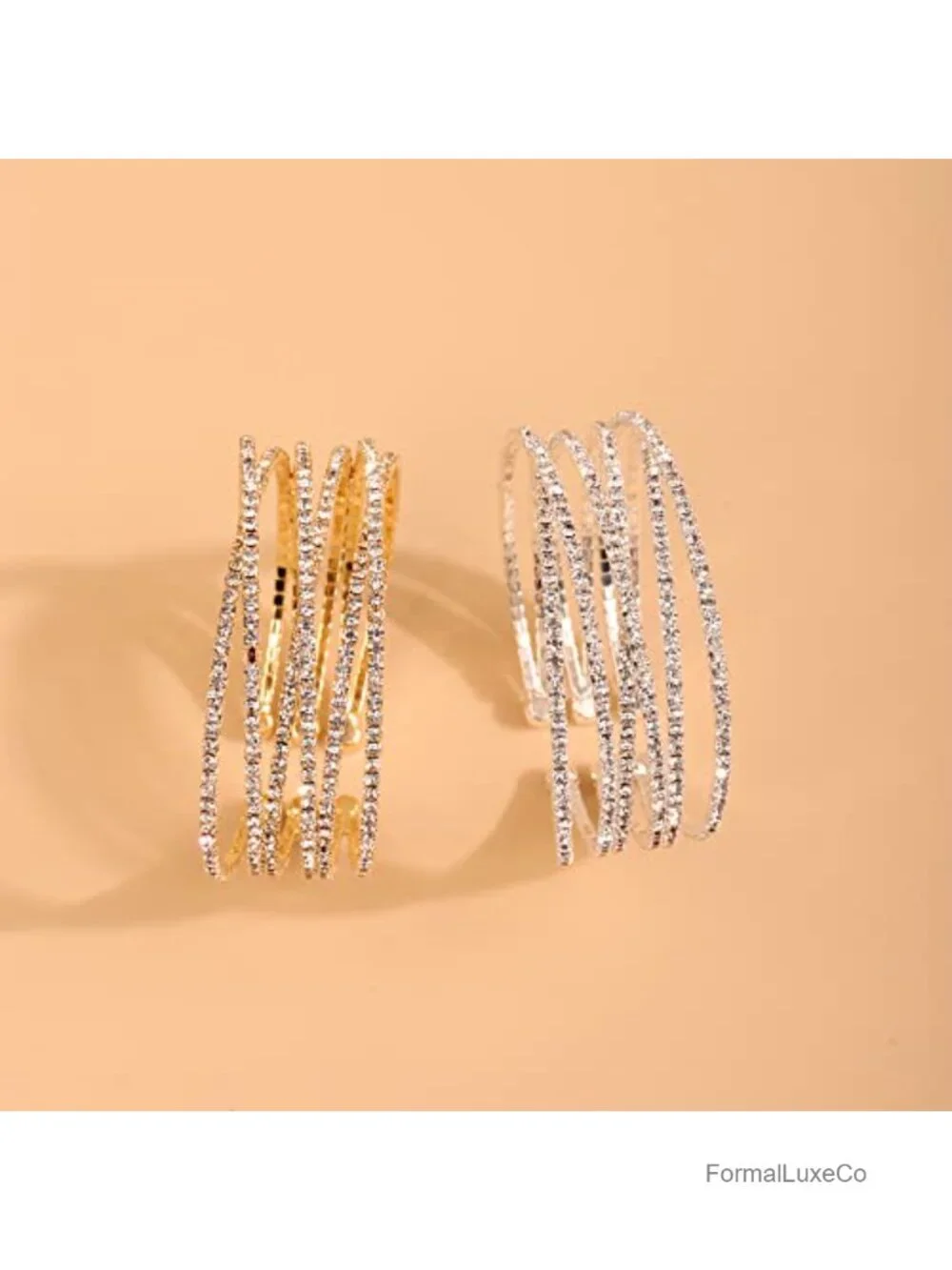 Layered Glitter Rhinestone Cuff Bracelet - Adjustable Cuban Chain Bangle -